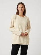 Felpa Oversize Calda e Morbida in Pile Corallo con Tasca