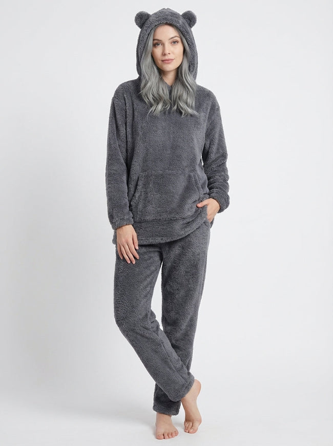Felpa Oversize Teddy con Cappuccio e Orecchie in Pile Corallo Hover Image