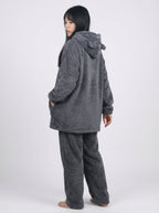 Felpa Oversize Teddy con Cappuccio e Orecchie in Pile Corallo