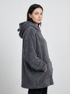 Felpa Oversize Teddy con Cappuccio e Orecchie in Pile Corallo