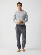 Pantaloni Uomo Homewear in Pile Corallo Morbido con Polsini