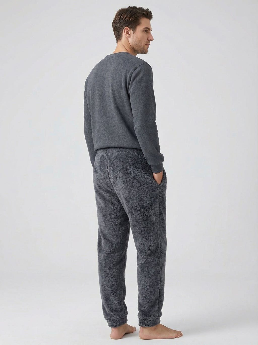 Pantaloni Uomo Homewear in Pile Corallo Morbido con Polsini