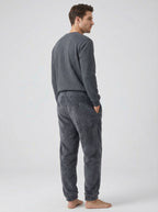 Pantaloni Uomo Homewear in Pile Corallo Morbido con Polsini