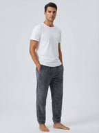 Pantaloni Uomo Homewear in Pile Corallo Morbido con Polsini