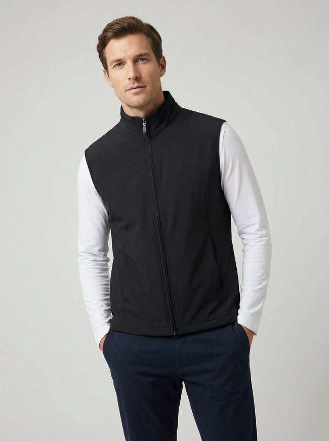 Gilet da Uomo Nero con Collo Alto e Zip Frontale Hover Image