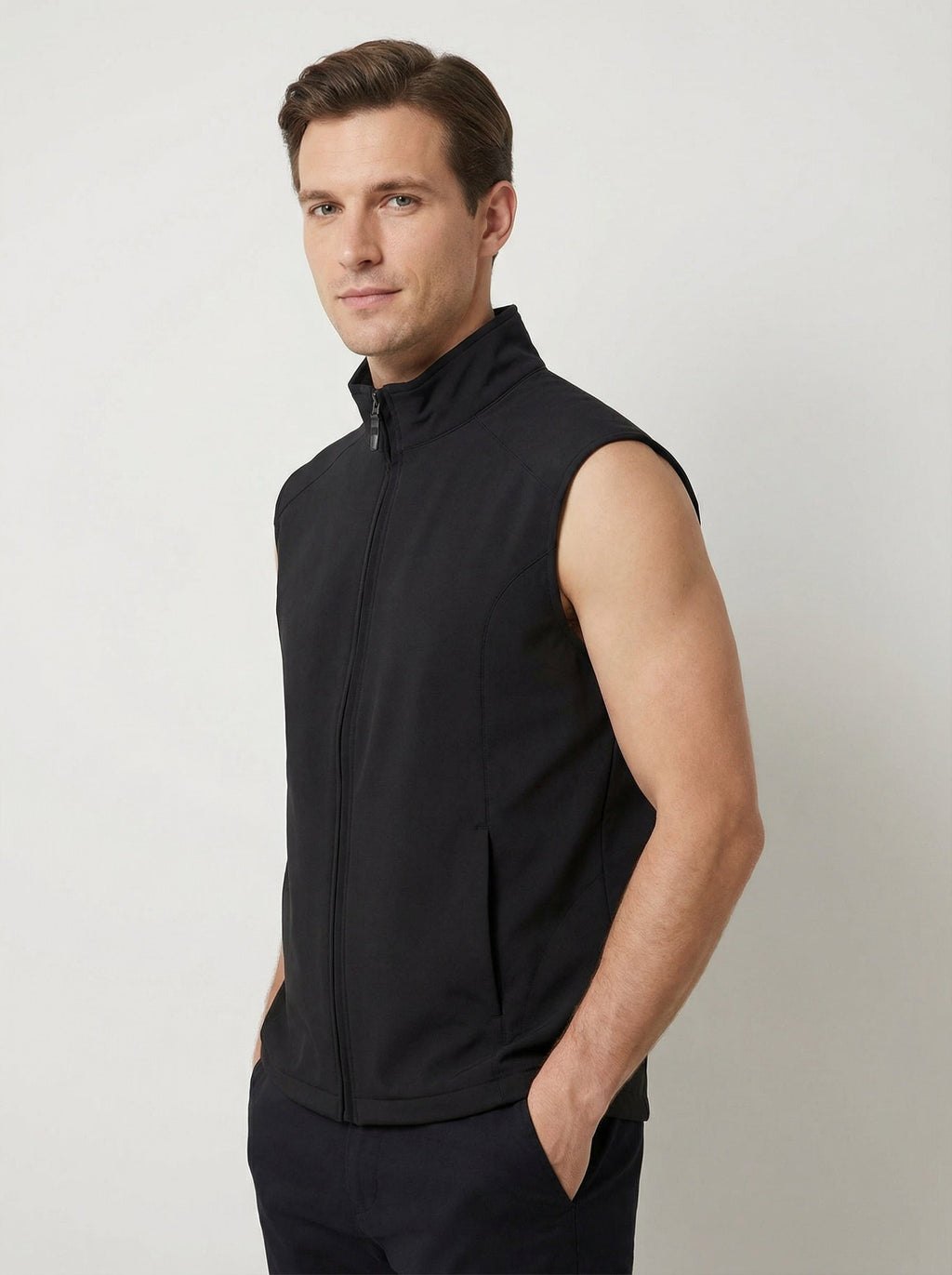 Gilet da Uomo Nero con Collo Alto e Zip Frontale