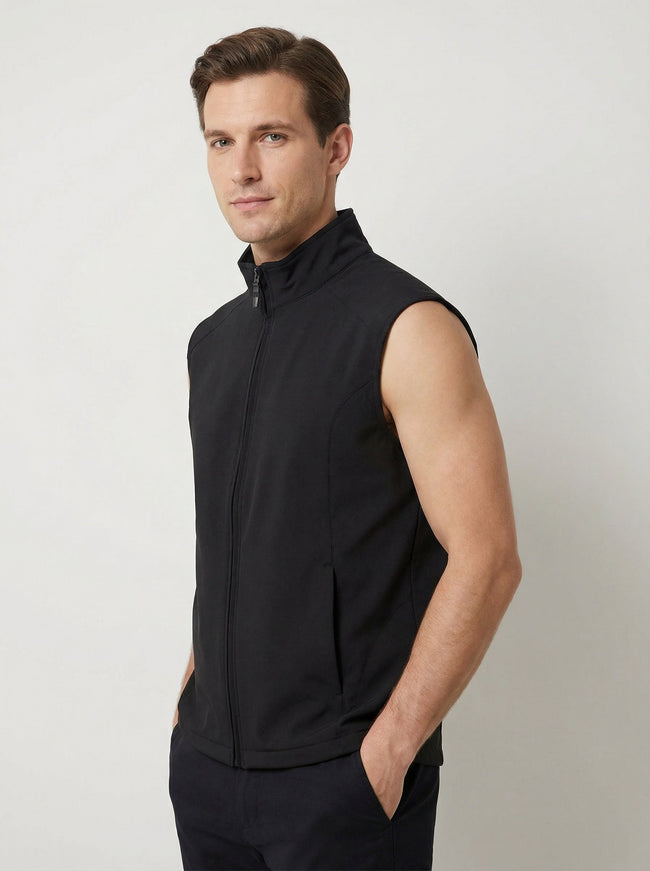 Gilet da Uomo Nero con Collo Alto e Zip Frontale Main Image