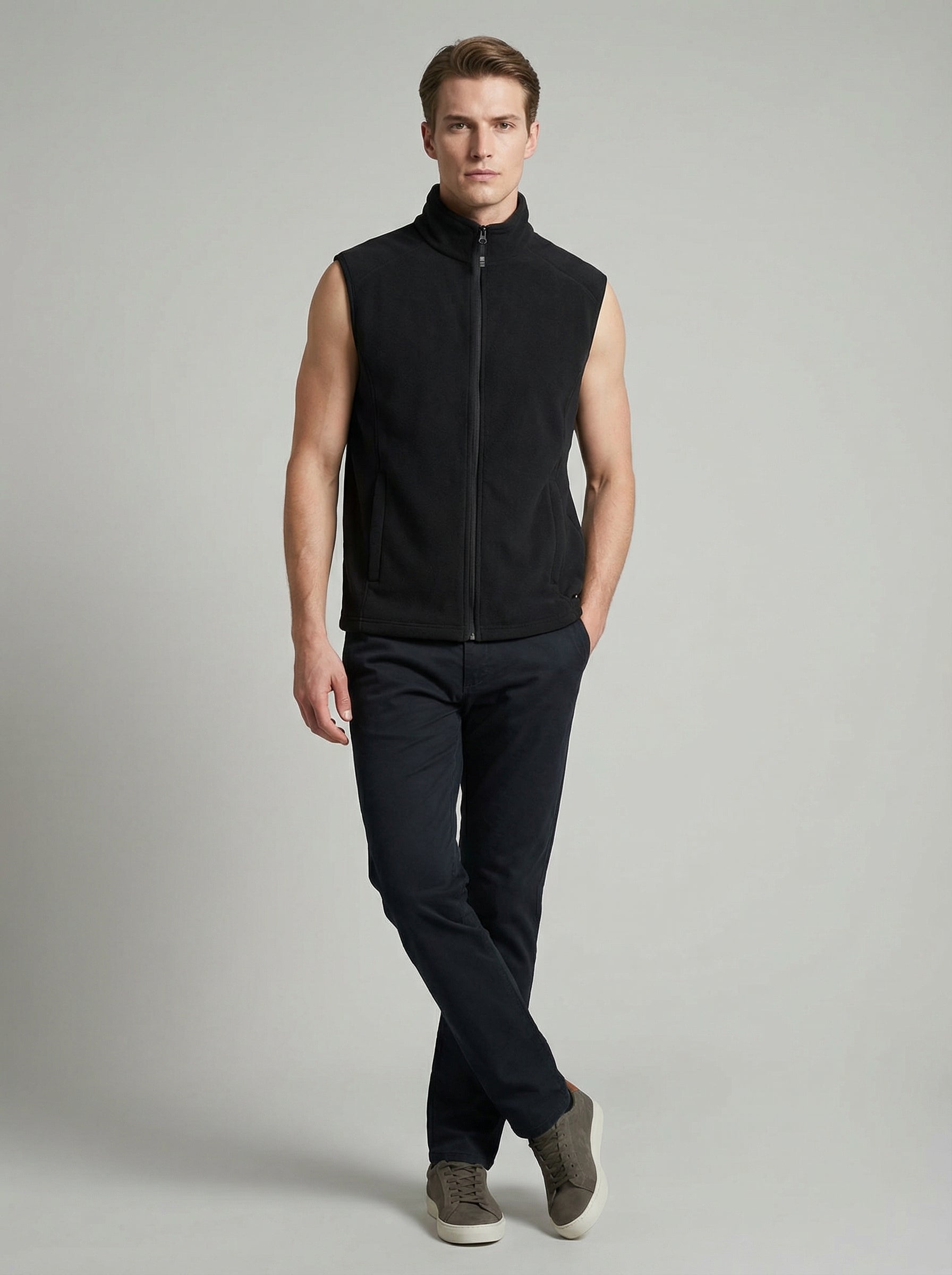 Gilet da Uomo Nero con Collo Alto e Zip Frontale