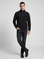 Felpa Uomo Nera Collo Alto in Pile con Mezza Zip