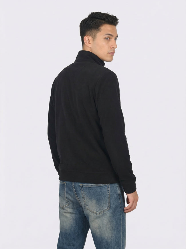 Felpa Uomo Nera Collo Alto in Pile con Mezza Zip Main Image