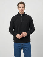 Felpa Uomo Nera Collo Alto in Pile con Mezza Zip