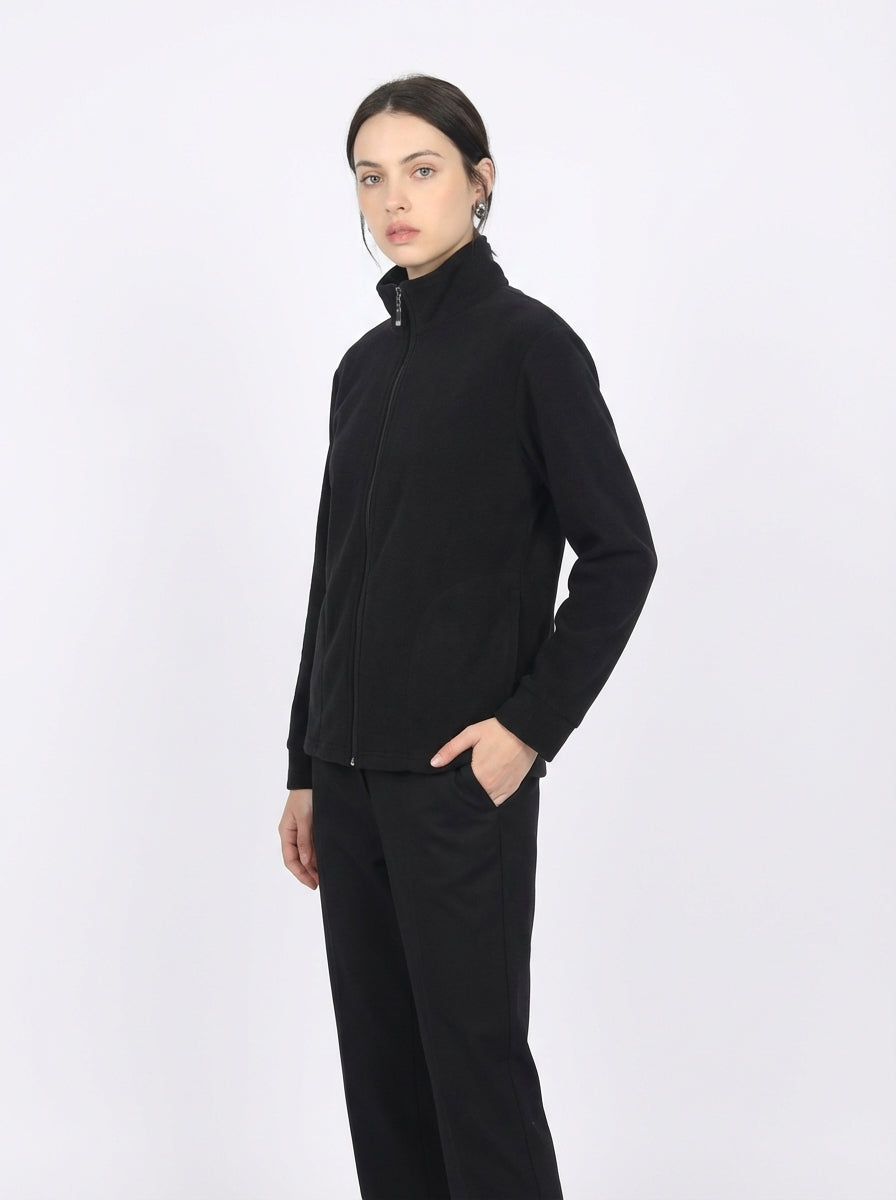 Felpa in Pile Calda con Zip e Collo Alto Donna
